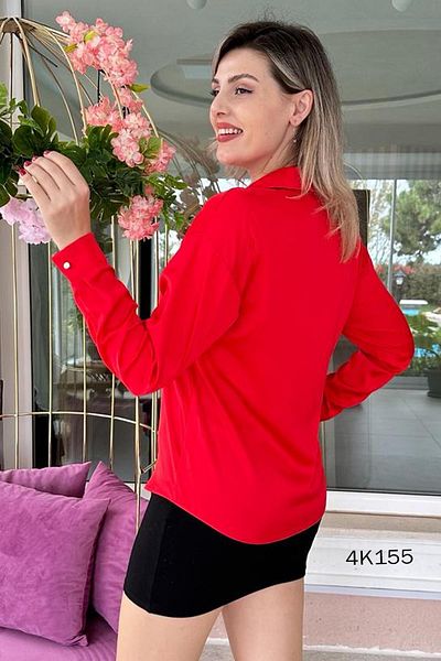 İnce Topuk Metal Buttoned Satin Shirt 	 4K155
