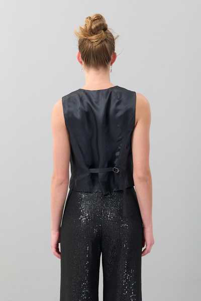 Roman Çıtçıt Detaylı V Yaka Payet Üzeri Şifon Yelek Siyah K2517013_001