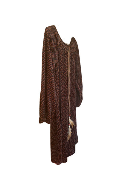 Store Kadife Vintage Desenli Kolyeli İtalyan Kadın Elbise