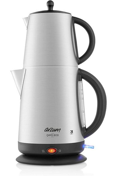 Arzum Inox-Teekocher, türkische Teekanne, 1,0-l-Edelstahlkrug und 1,8-l-Wasserkocher, automatische Abschaltung