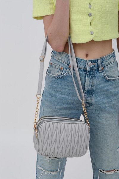 Madamra Gray Women's Multi-Compartment Quilted Crossbody Bag