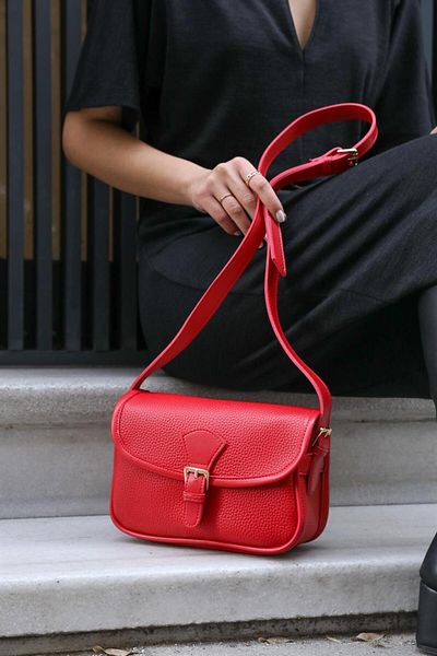 Madamra Red Women's Buckle Closure Crossbody Bag