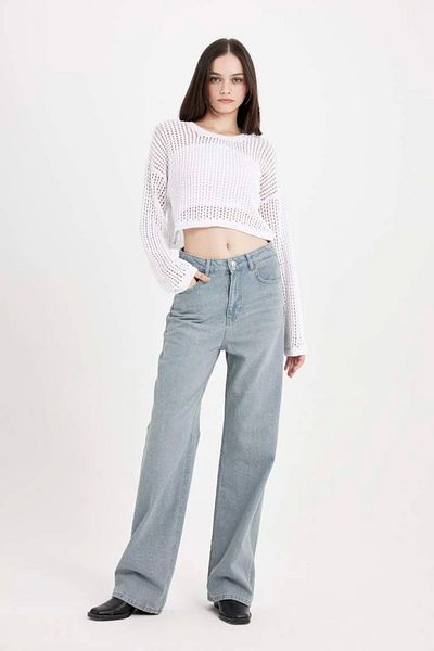 DeFacto Pantaloni jeans cu talie înaltă C6189 model anii 90 cu picioare largi