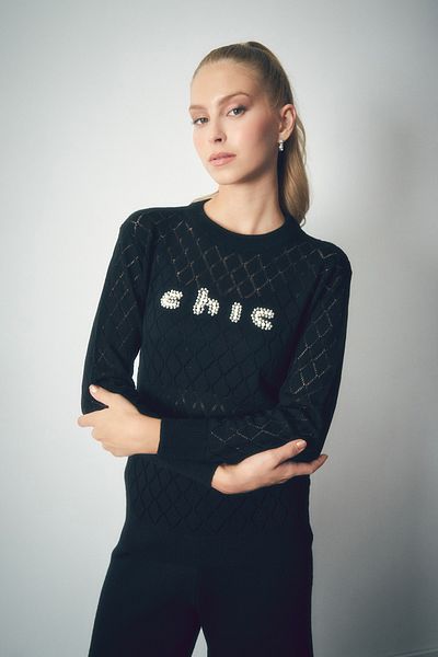 Fulla Moda Pulover de tricotaj brodat cu piatră