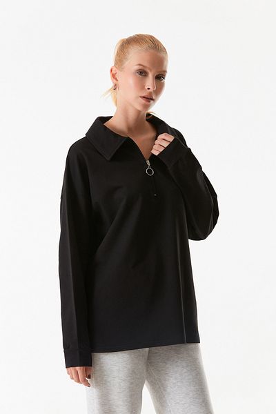 Fulla Moda Hanorac oversize cu jumătate de fermoar cu guler cămașă