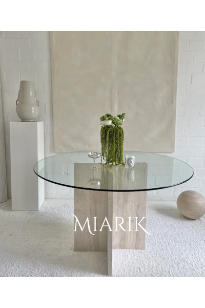 MIARIK DESIGN Ema Traverten Mermer Yemek Masası