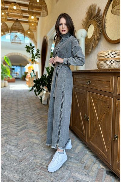 Cardella Premium Quality Denim Dress Zipper and Belt Detailed Denim Dress