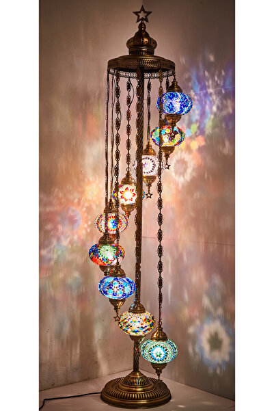 Demmex El Yapımı Mozaik Ayaklı Lambader 9''lu Otantik Lamba Dekor Tabanlı Türk Lambası