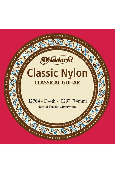 Daddario جيتار كلاسيكي J2704 بسلسلة واحدة، نايلون كلاسيكي، عشرة عادية فضية واحدة 030/j27 رقم 4