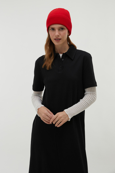 Mudo Polo Neck Short Sleeve Long Dress