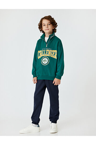 Koton Sweatshirt mit Stehkragen und halbem Reißverschluss aus Baumwolle mit C...