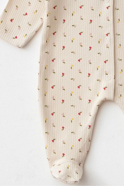 Beniizle Colorful Tulips Patterned Girl's Jumpsuit with Booties and Snap Fasteners