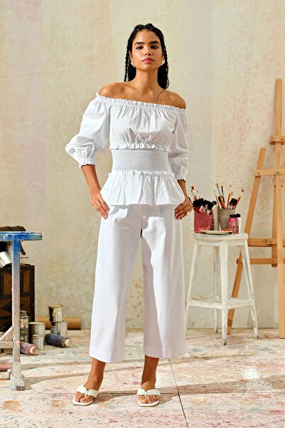 UPGRADE Біла блузка без бретелей з гіпсовою обробкою