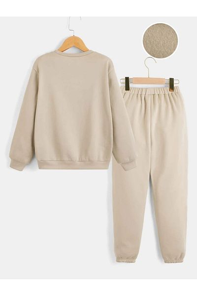 LePold Set de pantaloni de trening oversize pentru fete/băieți, cu 3 fire, fund bej, bej, imprimat Los Angeles