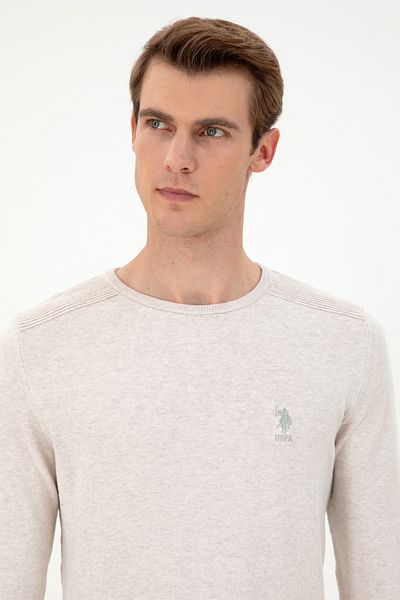 U.S. Polo Assn. Stone Melange Slim Fit Crew Neck Men's Sweater - 50288888 -Vr225
