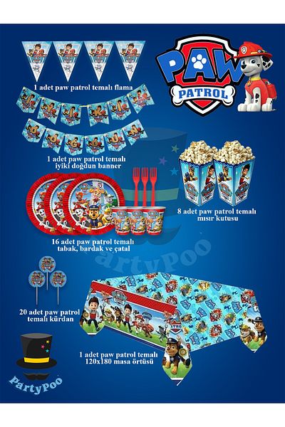 PartyPoo Paw Patrol Themed Birthday Party Set for 16 People |   Eco Party Material Set