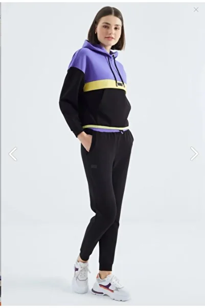 RAPAPA Black Hooded Color Blocked Women's Tracksuit - 95327