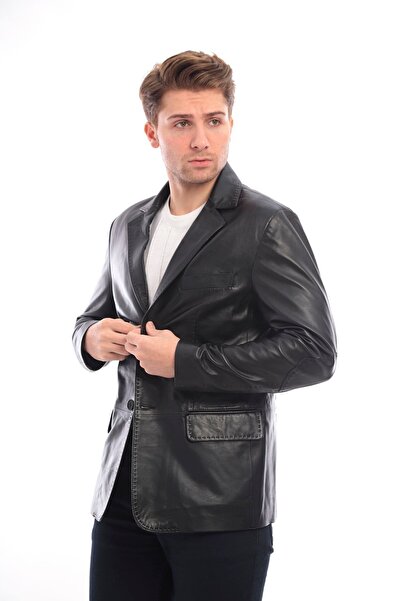 saremod Black Genuine Leather Bleazer Men's Biker Coat