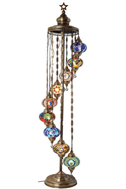 Demmex El Yapımı Mozaik Ayaklı Lambader 9''lu Otantik Lamba Dekor Tabanlı Türk Lambası