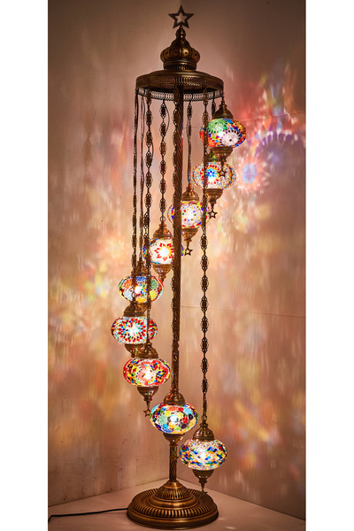 Demmex El Yapımı Mozaik Ayaklı Lambader 9''lu Otantik Lamba Dekor Tabanlı Tür...