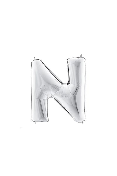 Bimotif N letter shaped silver colored foil balloon 40inc 1 piece