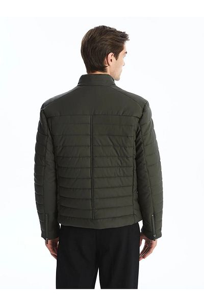 LC Waikiki Ανδρικό δερμάτινο παλτό LCW Vision Khaki Slim Fit Stand Collar