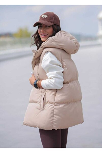 Butik Oversize Easy Combin Stylish Design Inflatable Hooded Vest Coat
