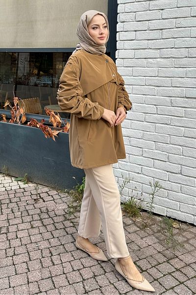 Oven Κοντό παλτό Camel Color - Μανίκια με κορδόνια