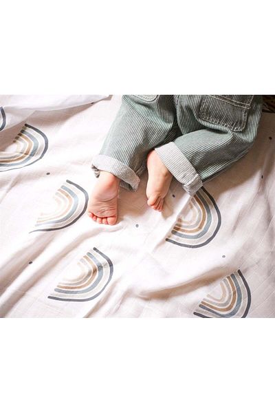 Mama Yoyo Baby&Kids Multi-Purpose Organic Muslin Blanket - 100% Cotton Rainbow - Blue - Rainbow Blue - 120X120 cm