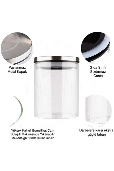 Tomurcukhome Borosilicate Glass Jar with Metal Lid and Silicone Gasket 8.5*12 cm