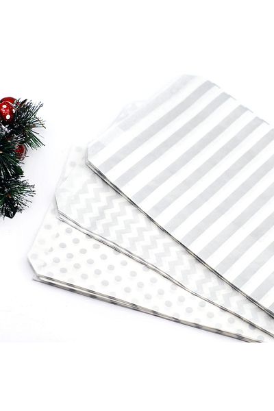 Bimotif Zigzag Patterned Paper Bag, Silver-White 11X20 cm - 50 Pieces