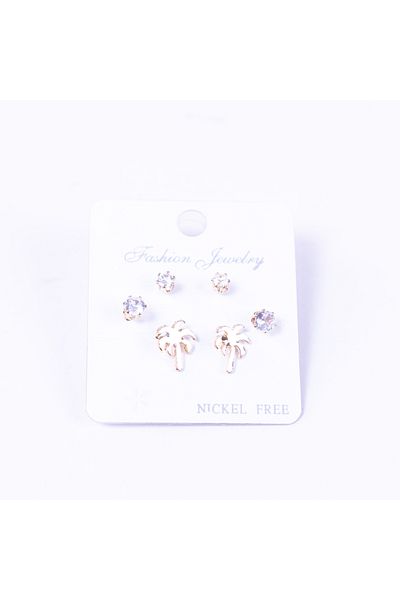 Bimotif Light yellow color 3 kinds of screw stud earrings set, palm
