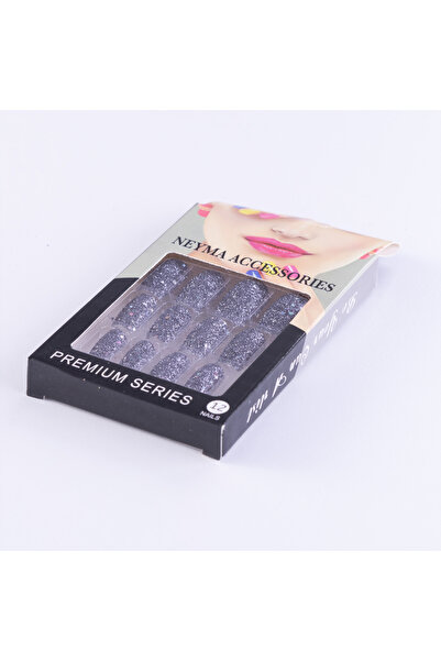 Bimotif Takma tırnak, simli 12li premium set, gri
