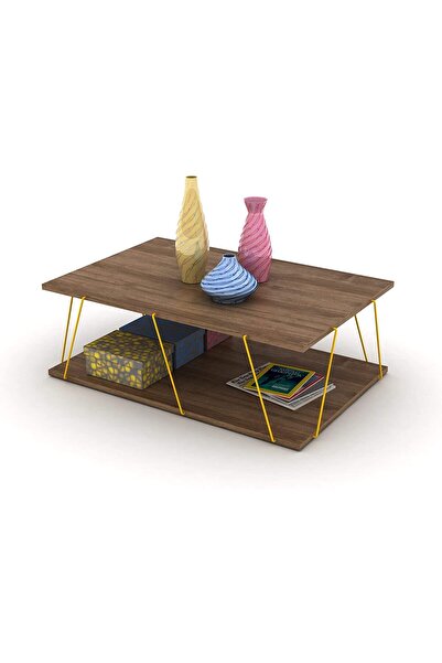 Home Canvas Made In Turkey Tars Modern Coffee Table for Living Room- Walnut and Yellow
