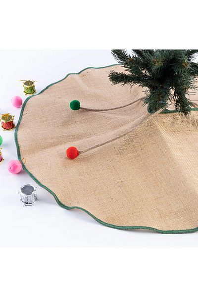 Bimotif Christmas Pine Tree Cover, Jute with Overlock Edge, Green 90 cm