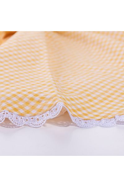 Bimotif 150 Cm Yellow Checkered Scalloped Round Tablecloth