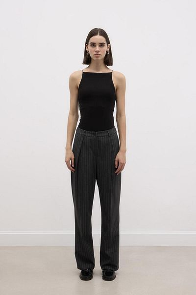KADRİYE BAŞTÜRK Gray Striped Fit Palazzo Trousers