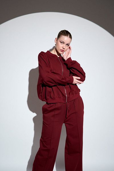 HANIQA Claret Red Large Size Women's Tracksuit Set - 3010