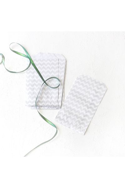 Bimotif Zigzag Patterned Paper Bag, Silver-White 11X20 cm - 50 Pieces