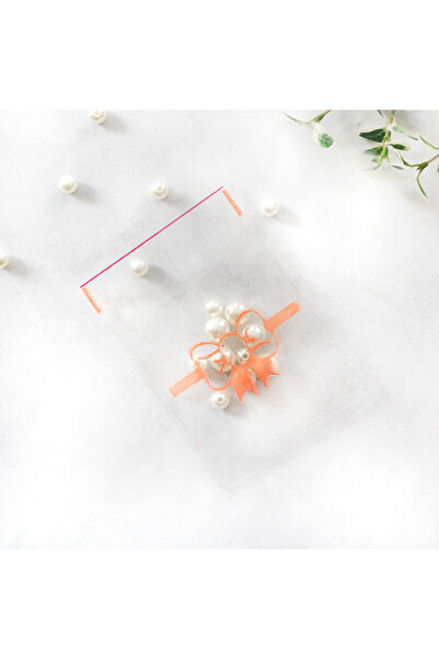 Bimotif Turuncu Fiyonk Desenli Bantlı Şeffaf Poşet 10x15 Cm (100 Adet)