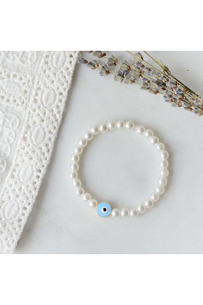Bimotif Blue Round Evil Eye Pearl Bracelet