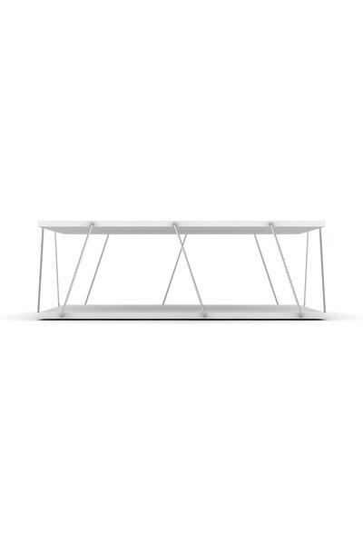 Home Canvas Made In Turkey Tars Modern Coffee Table for Living Room, Easy Assembly - White and Chrome