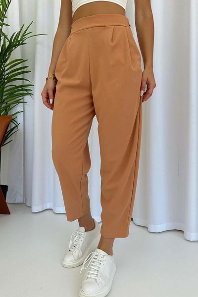 Mine Tan Butik Brick Colored Balloon Trousers with Elastic Back
