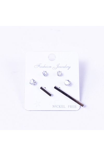 Bimotif Silver-coloured 3 kinds of screw stud earrings set, strip