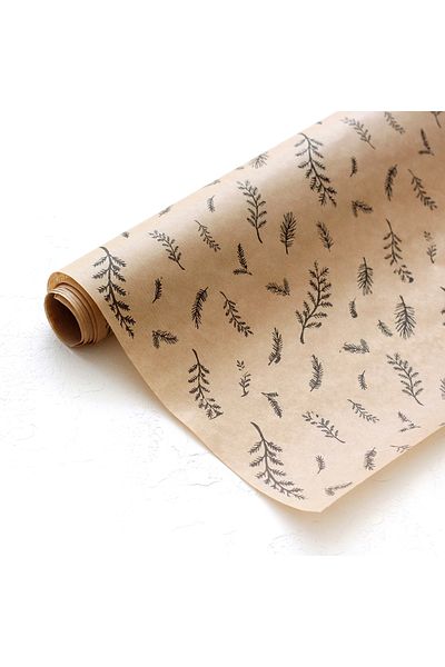 Bimotif Package Paper, Leaf Pattern, Kraft-Black, 70X100 cm 100 Pieces