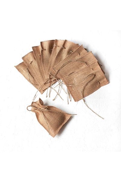 Bimotif Πουγκί από γιούτα με κορδόνια γιούτας, Overlock, 10x15 cm 10 τεμάχια