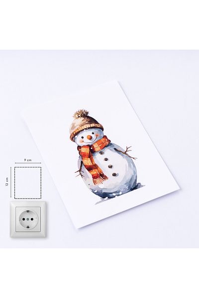 Bimotif Autocolant Priză Anul Nou 9x12 Cm, Om de Zăpadă 5 Bucăți