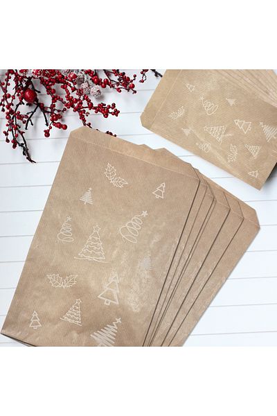 Bimotif Pine Patterned Paper Bag, Kraft-White 11X20 cm - 1000 Pieces
