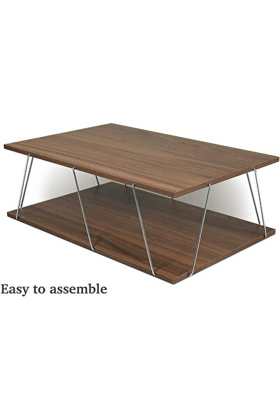 Home Canvas Made In Turkey Tars Modern Coffee Table for Living Room, Easy Assembly - Walnut and Chrome