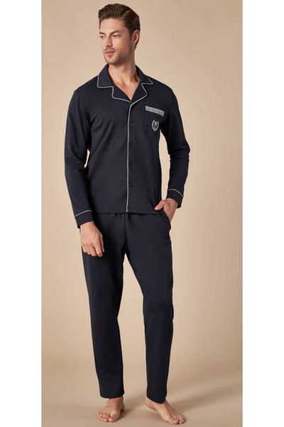 Feyza Pijama Feyza Front Buttoned Long Sleeve Winter Men's Pajamas Set